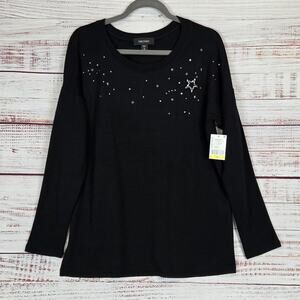 Karen Kane Celestial Black Soft Sweater Size M Jewel Star Studded Whimsigoth NWT